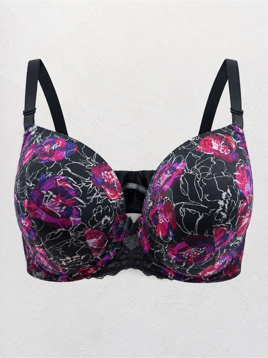 torrid Other - Torrid Curve 42D Floral Push Up T-Shirt Bra Black Pink Purple EUC